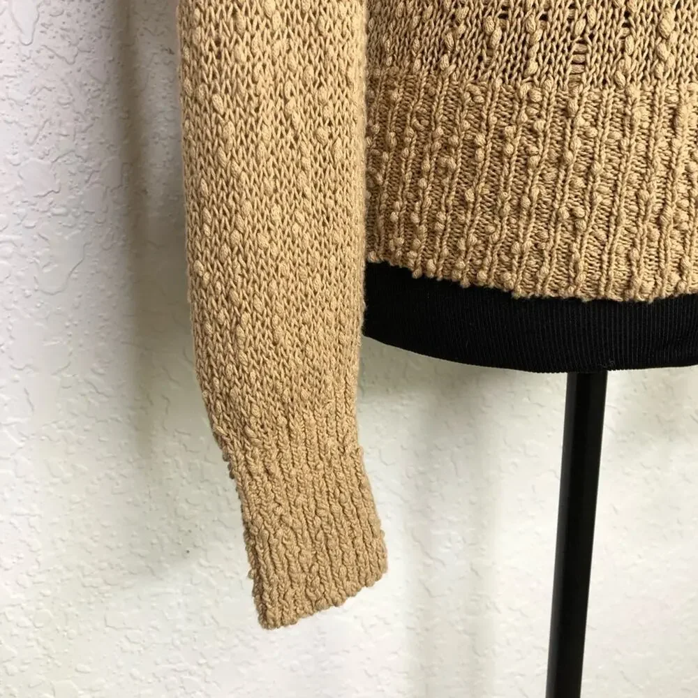 J Crew tan black striped knot knit hooded sweater size XXS